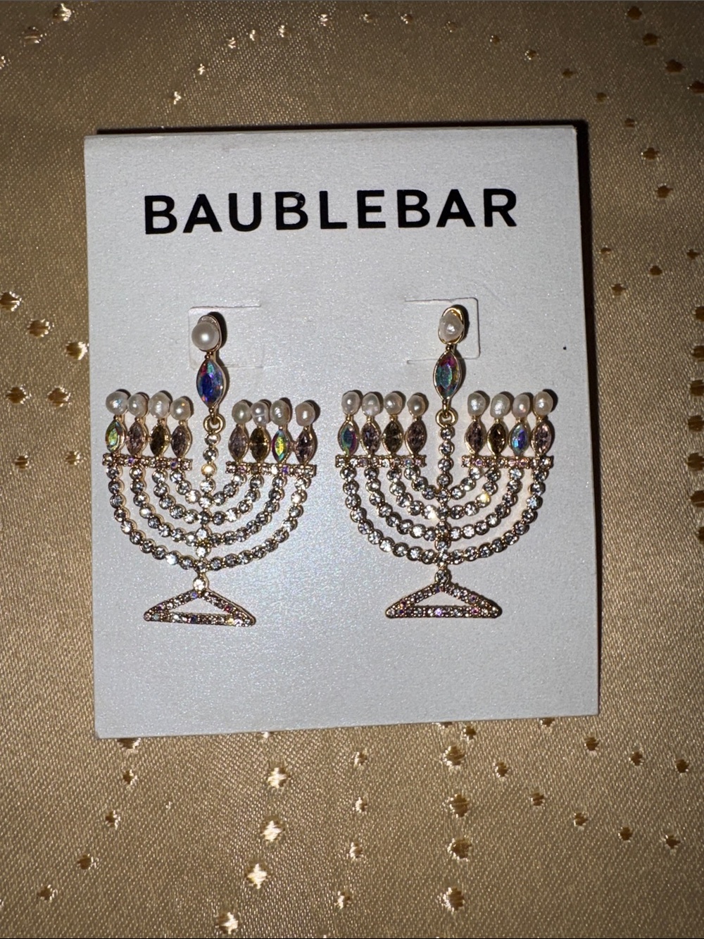 BaubleBar Gold and Clear Crystal Menorah Drop Earrings